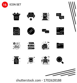 Group of 16 Modern Solid Glyphs Set for strategy; file; fuel; document; communication Editable Vector Design Elements
