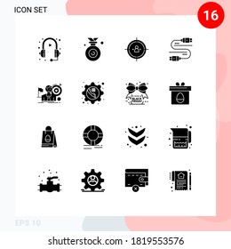 Group of 16 Modern Solid Glyphs Set for share; sata; won; cable; planning Editable Vector Design Elements