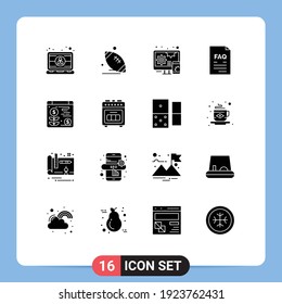 Group of 16 Modern Solid Glyphs Set for support; file; sport; document; responsive Editable Vector Design Elements