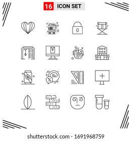 Group Of 16 Outlines Signs And Symbols For Athletic; Directors; Trolley; Director; Login Editable Vector Design Elements