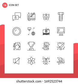 Group of 16 Outlines Signs and Symbols for dish; appliances; ruler; screw; wings Editable Vector Design Elements