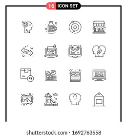 Group of 16 Outlines Signs and Symbols for right; switch; solar; arrows; store Editable Vector Design Elements