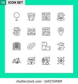 Group of 16 Outlines Signs and Symbols for phone; call; page; security; lock Editable Vector Design Elements