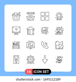 Group of 16 Outlines Signs and Symbols for smart; multimedia; grid; electronics; map Editable Vector Design Elements