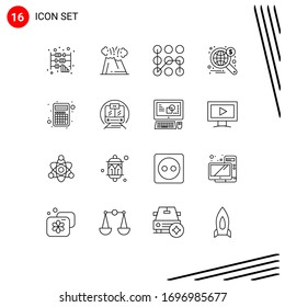 Group of 16 Outlines Signs and Symbols for apps; wide; disaster; web; security Editable Vector Design Elements