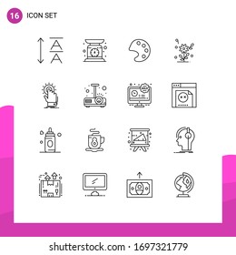 Group of 16 Outlines Signs and Symbols for start; hand; tools; click; wedding Editable Vector Design Elements