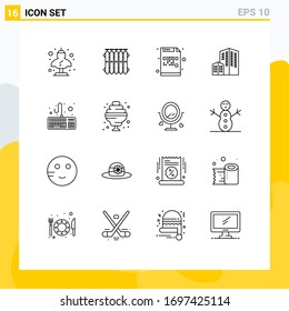 Group of 16 Outlines Signs and Symbols for computer; building; warm; architecture; file Editable Vector Design Elements