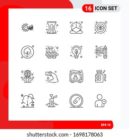 Group of 16 Outlines Signs and Symbols for visible; open; education; eye; printing Editable Vector Design Elements