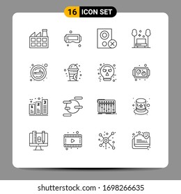 Group of 16 Outlines Signs and Symbols for cigarette; relax; devices; public; chair Editable Vector Design Elements