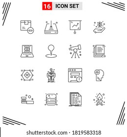 Group of 16 Outlines Signs and Symbols for give; farming; save; agriculture; marketing Editable Vector Design Elements