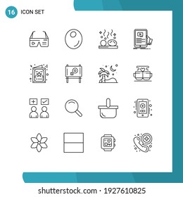 Group of 16 Outlines Signs and Symbols for tutorial; webinar; beauty; online; wellness Editable Vector Design Elements