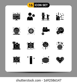 Group of 16 Solid Glyphs Signs and Symbols for globe; christmas; delivery; bowl; spa Editable Vector Design Elements