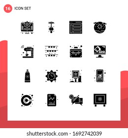 Group of 16 Solid Glyphs Signs and Symbols for coffee; planet; interface; international; earth Editable Vector Design Elements