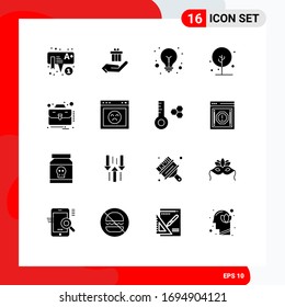 Group of 16 Solid Glyphs Signs and Symbols for case; business; idea; nature; green Editable Vector Design Elements