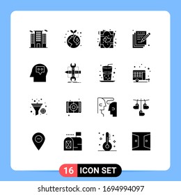 Group of 16 Solid Glyphs Signs and Symbols for idea; write; invite; arts; poetry Editable Vector Design Elements