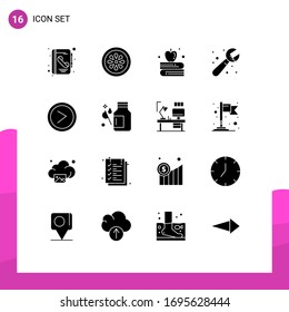 Group of 16 Solid Glyphs Signs and Symbols for interface; system; pizza; plumbing; mechanical Editable Vector Design Elements