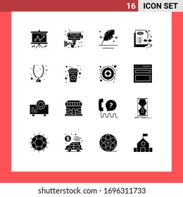Group of 16 Solid Glyphs Signs and Symbols for love; content; technology; concept; quill Editable Vector Design Elements