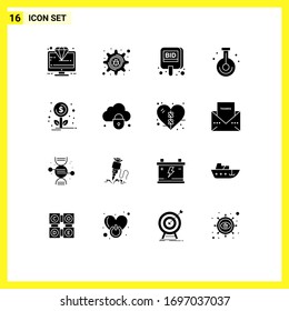 Group of 16 Solid Glyphs Signs and Symbols for science; laboratory; auction; chemistry; tag Editable Vector Design Elements