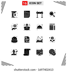 Group of 16 Solid Glyphs Signs and Symbols for hand; email; report; zoom; magnifier Editable Vector Design Elements