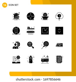 Group of 16 Solid Glyphs Signs and Symbols for investment; economy; filmmaking; data; basketball Editable Vector Design Elements
