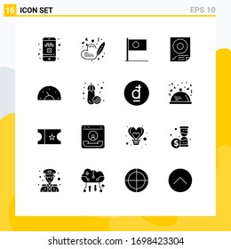 Group of 16 Solid Glyphs Signs and Symbols for paper; mark; asian; data; flag Editable Vector Design Elements