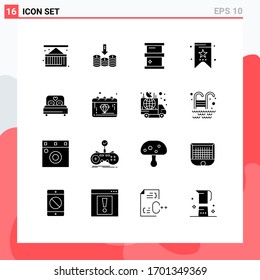 Group of 16 Solid Glyphs Signs and Symbols for love; tag; arrow; price; hazardous Editable Vector Design Elements
