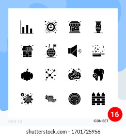 Group of 16 Solid Glyphs Signs and Symbols for eco; indian; market store; india; culture Editable Vector Design Elements