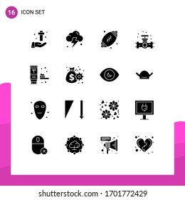 Group of 16 Solid Glyphs Signs and Symbols for environment; plumbing; dad; plumber; gauge Editable Vector Design Elements