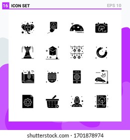Group of 16 Solid Glyphs Signs and Symbols for spring; flower; charge; calendar; flag Editable Vector Design Elements