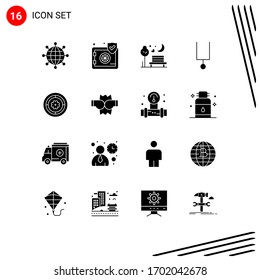 Group of 16 Solid Glyphs Signs and Symbols for spring; tuning fork; night; music; park Editable Vector Design Elements