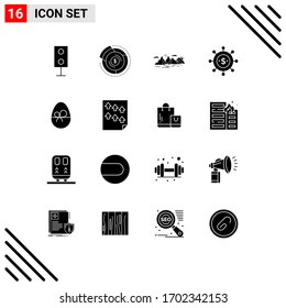 Group of 16 Solid Glyphs Signs and Symbols for global; business; financial; cliff; landscape Editable Vector Design Elements