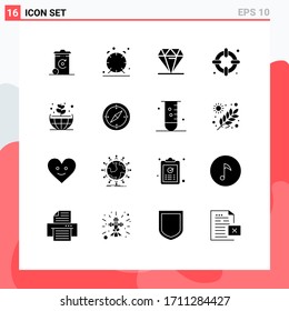 Group of 16 Solid Glyphs Signs and Symbols for green; earth; diamond; lifebuoy; insurance Editable Vector Design Elements