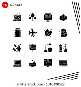 Group of 16 Solid Glyphs Signs and Symbols for box; fire; projector; camping; usa Editable Vector Design Elements