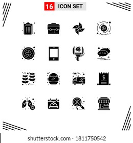 Group of 16 Solid Glyphs Signs and Symbols for devices; next; wind; forward arrow; processing Editable Vector Design Elements