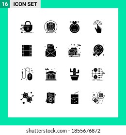 Group of 16 Solid Glyphs Signs and Symbols for movi; tap; merraige; interface; gestures Editable Vector Design Elements