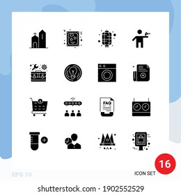 Group of 16 Solid Glyphs Signs and Symbols for murderer; gunner; valentines; gunman; year Editable Vector Design Elements