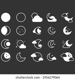 A Group of 20 Moon Icons Set, stylish , modern and minimalist vector, perfect for your project.