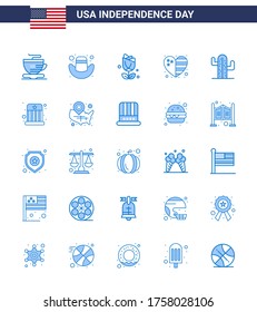 Grupo de los 25 Blues Fijados para el Día de la Independencia de los Estados Unidos de América, como el norteamericano; ee.uu. ee.uu. cactus; elementos de diseño de vectores de USA Day editable con bandera