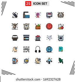 Group of 25 Filled line Flat Colors Signs and Symbols for shop; barista; female; shopping; shop Editable Vector Design Elements