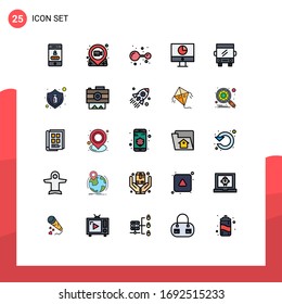 Group of 25 Filled line Flat Colors Signs and Symbols for payments; graph; pushpin; finance; lab Editable Vector Design Elements
