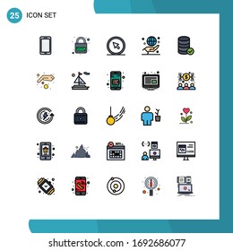 Group of 25 Filled line Flat Colors Signs and Symbols for globe; business; link; pointer; mouse Editable Vector Design Elements