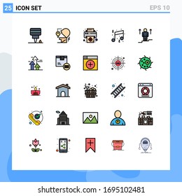Group of 25 Filled line Flat Colors Signs and Symbols for arrow; user; print; party; music Editable Vector Design Elements