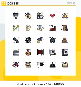 Group of 25 Filled line Flat Colors Signs and Symbols for error; warning; coffee; alert; direction Editable Vector Design Elements