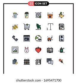 Grupo de 25 signos y símbolos de color plano de línea rellena para mascotas; ave; protección; medicina; elementos de diseño de vectores editables médicos