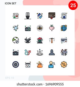Gruppe von 25 Fülllinien Zeichen und Symbole für Pfeil; Optionen; Ressourcen; Büro; Design-Elemente für die bearbeitbare Vektorillustration von Dokumenten