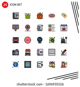 Group of 25 Filled line Flat Colors Signs and Symbols for valentine; tag; halloween; design; eyes Editable Vector Design Elements