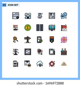 Grupo de 25 rótulos y símbolos de color plano de línea rellena para la pantalla; diálogo; móvil; conversación; imprimir elementos de diseño de vectores editables