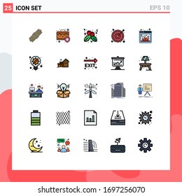 Grupo de 25 rótulos y símbolos de color plano de línea rellena para la gráfica; barra; baya; ventana; elementos de diseño de vectores editables para empresas