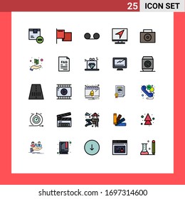 Group of 25 Filled line Flat Colors Signs and Symbols for suitcase; online; mail; message; computer Editable Vector Design Elements