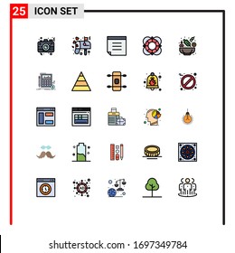 Group of 25 Filled line Flat Colors Signs and Symbols for lettuce; support; mail; outline; help Editable Vector Design Elements